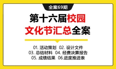 全案69期 大学校园第十六届校园文化节汇总全案（活动策划＋设计文件＋总结材料＋经费决算报告＋成绩结果＋进度推进表）