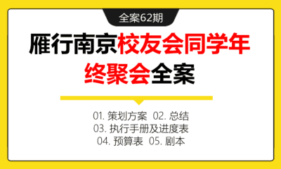 全案62期 雁行南京校友会同学年终聚会全案（包含策划方案+总结+执行手册+进度表+预算表+节目剧本+音频+照片等）