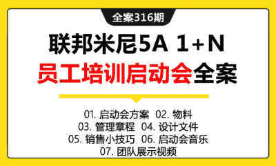 全案316期 家私品牌联邦米尼5A 1+N员工培训启动会全案（包含启动会方案+物料+管理章程+设计文件+销售小技巧+启动会音乐+团队展示视频）