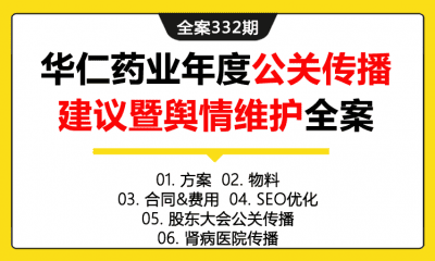 全案332期 华仁药业年度公关传播建议暨舆情维护全案（包含方案+物料+合同&费用+SEO优化+股东大会公关传播+肾病医院传播）