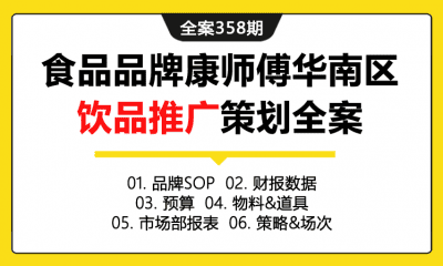 全案358期 食品品牌康师傅华南区饮品开学季春季校园推广策划全案（包含品牌SOP+财报数据+预算+物料&道具+市场部报表+策略&场次）