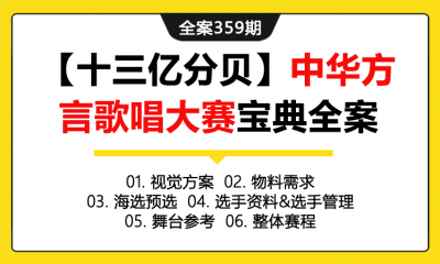 全案359期 【十三亿分贝】中华方言歌唱大赛执行宝典全案（包含视觉方案+物料需求+海选预选+选手资料&选手管理+舞台参考+整体赛程）