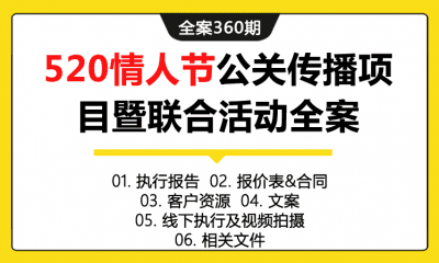 全案360期 520情人节公关传播项目暨各购物平台联合活动全案（包含执行报告+报价表&合同+客户资源+文案+线下执行及视频拍摄+相关文件）