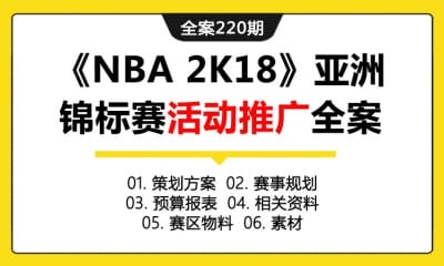 全案220期 电子竞技游戏《NBA 2K18》亚洲锦标赛活动推广全案（包含策划方案+赛事规划+预算报表+相关资料+赛区物料+素材）