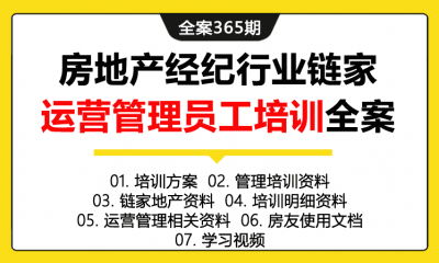 全案365期 房地产经纪行业链家运营管理员工培训全案（包含培训方案+管理培训资料+链家地产资料+培训明细资料+运营管理相关资料+房友使用文档+学习视频）