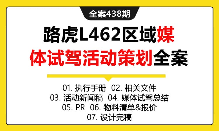 全案438期 汽车品牌路虎L462区域媒体试驾活动策划全案（包含执行手册 +相关文件+活动新闻稿 +媒体试驾总结+PR +物料清单&报价 +设计完稿）