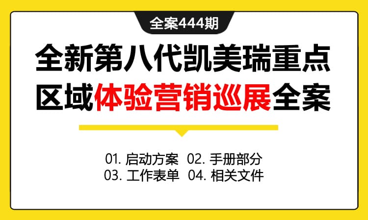 全案444期 汽车品牌全新第八代凯美瑞重点区域体验营销巡展全案（启动方案+手册部分+工作表单 +相关文件）