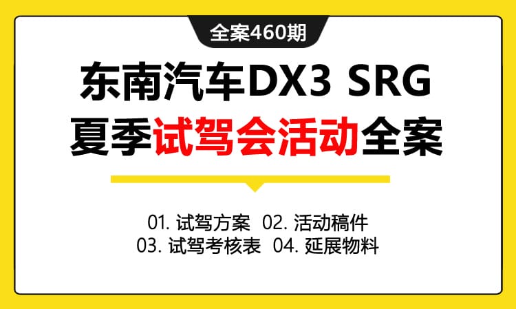 全案460期 汽车品牌东南汽车DX3 SRG夏季试驾会活动全案（包含试驾方案+活动稿件+试驾考核表+延展物料）