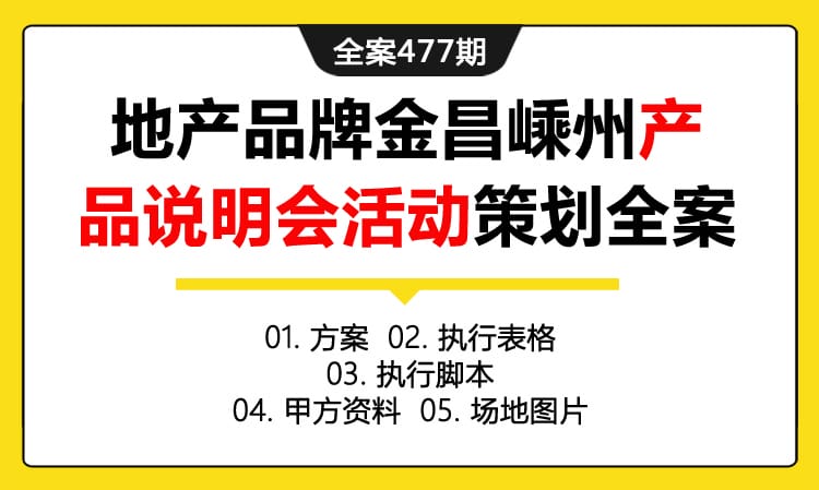 全案477期 房地产品牌金昌产品说明会活动策划全案（包含方案 +执行表格+执行脚本+甲方资料+场地图片）